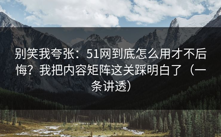 别笑我夸张：51网到底怎么用才不后悔？我把内容矩阵这关踩明白了（一条讲透）